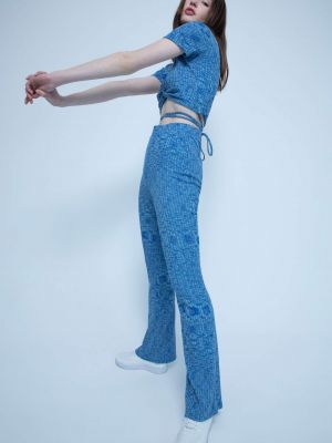 Широки панталони тип „марлен“ slim Defacto синьо