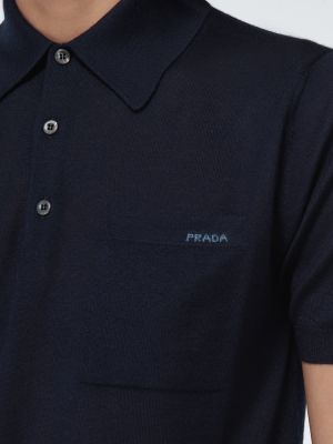 Кашмирена поло тениска Prada синьо