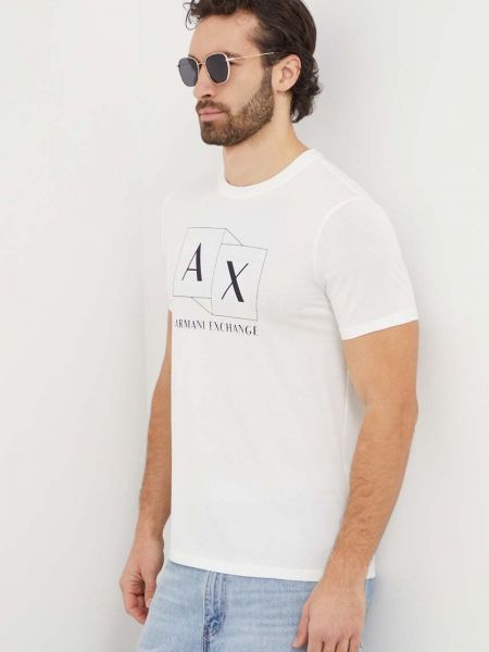Koszulka bawełniana z nadrukiem Armani Exchange beżowa