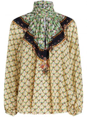 Svilena bluza s cvetličnim vzorcem s potiskom Etro bež