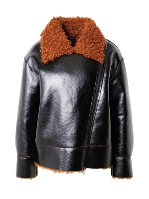 Oversized kožená bunda z ekologickej kože Sisley čierna