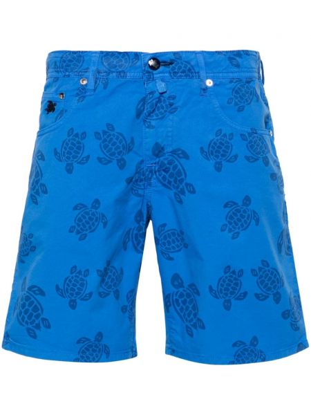 Shorts en coton à imprimé Vilebrequin bleu