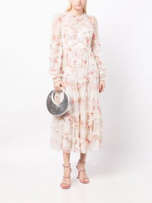 Sukienka koktajlowa w kwiatki z nadrukiem Needle & Thread biała