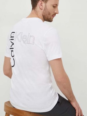 Памучна тениска с дълъг ръкав с принт Calvin Klein бяло