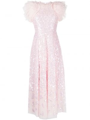 Βραδινό φόρεμα με βολάν Needle & Thread ροζ