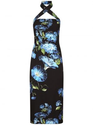 Haljina s cvjetnim printom s printom Dolce & Gabbana crna