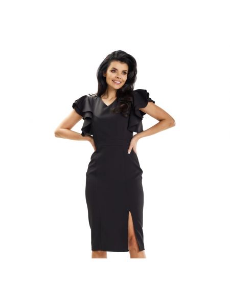 Sukienka midi z dekoltem w serek elegancka Awama czarna
