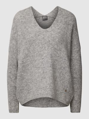 Sweter z dekoltem w serek wełniany z alpaki Mos Mosh szary