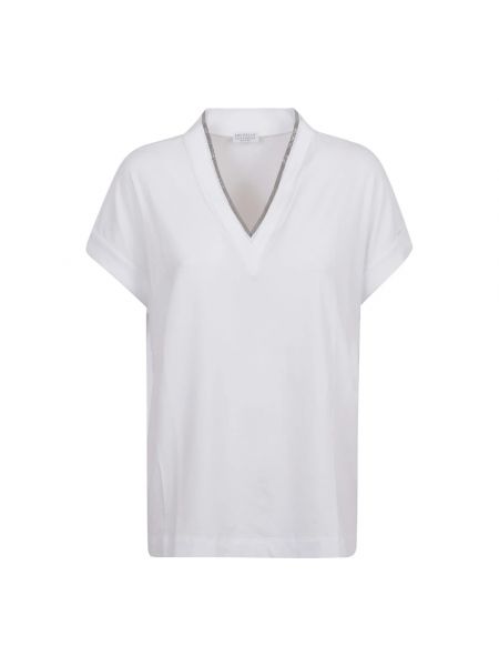 Poloshirt mit v-ausschnitt Brunello Cucinelli weiß