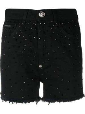 Shorts di jeans con cristalli Philipp Plein nero