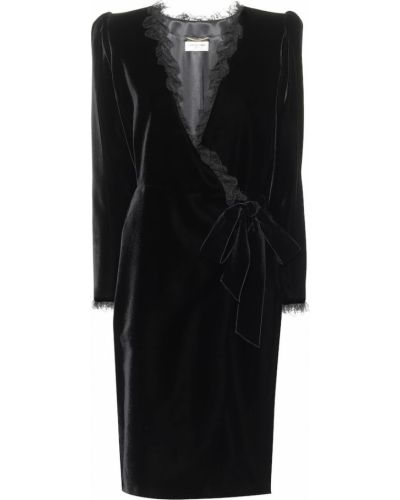 Midi haljina od samta Saint Laurent crna