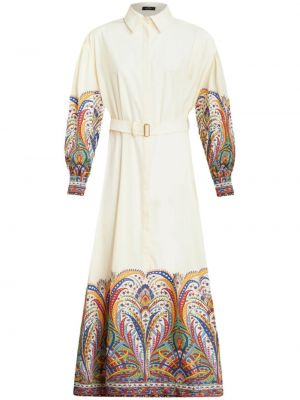 Bavlnené šaty s potlačou s paisley vzorom Etro biela