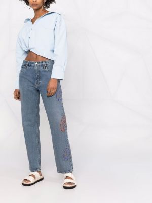 Straight fit džíny s paisley potiskem Etro modré
