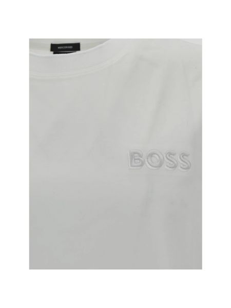 Camisa de algodón con bordado de cuello redondo Hugo Boss blanco