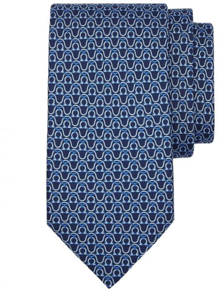Selyem nyakkendő nyomtatás Ferragamo kék