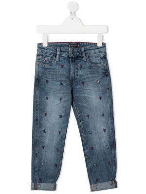 Brodert jeans med normal passform for jenter Tommy Hilfiger Junior blå