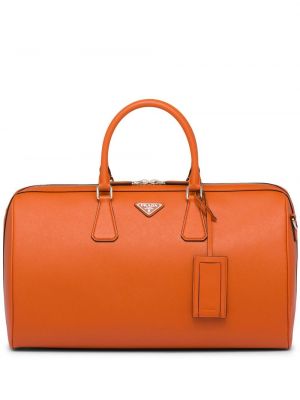 Кожени пътна чанта Prada оранжево