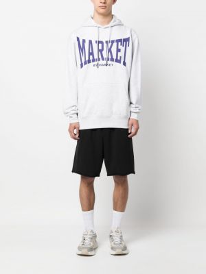 Raštuotas medvilninis džemperis su gobtuvu Market pilka