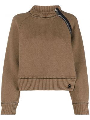 Kašmírový sveter na zips Sacai hnedá