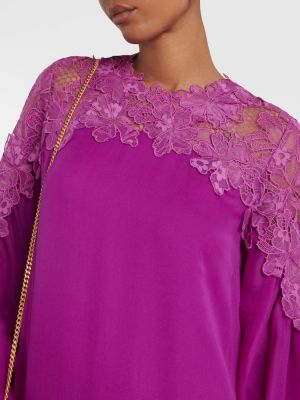 Mežģīņu zīda maksi kleita Oscar De La Renta violets