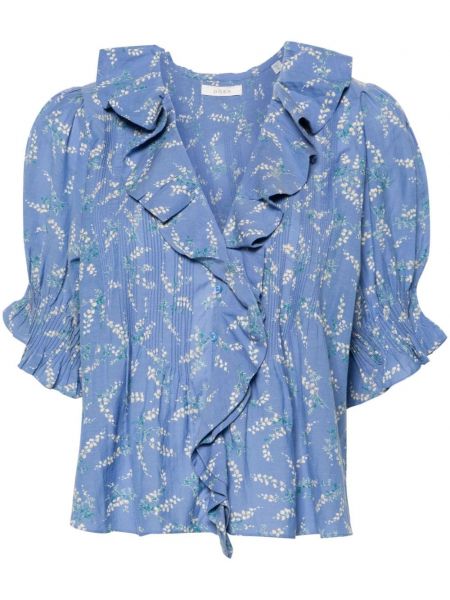 Bluza s cvjetnim printom s printom s volanima Dôen plava