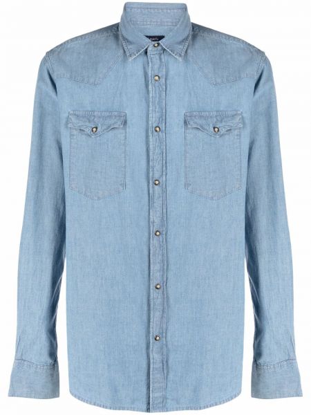 Péřová džínová košile s knoflíky Deperlu modrá