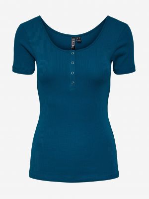 Pamut slim fit póló Pieces - kék