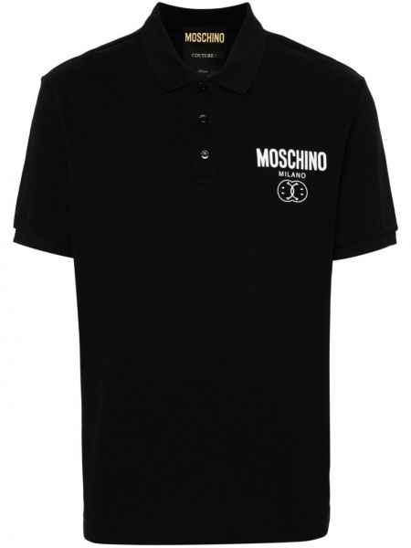 Polo en coton à imprimé Moschino noir