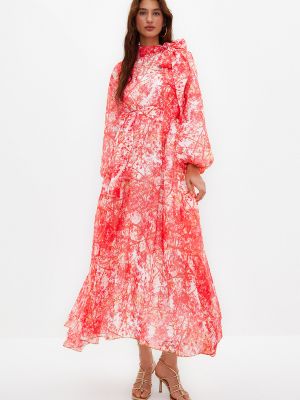 Rochie de seară din șifon cu model floral Trendyol roșu