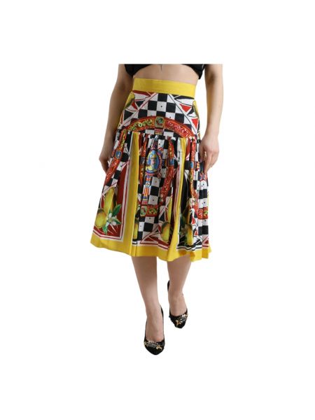 Falda midi de cintura alta plisada Dolce & Gabbana amarillo