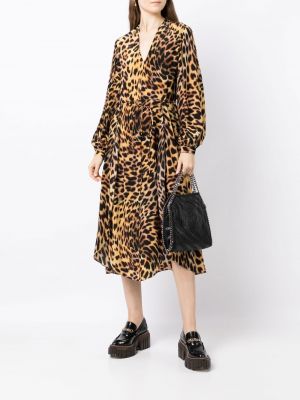 Robe mi-longue à imprimé à imprimé léopard Stella Mccartney marron