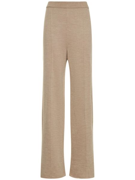 Pantaloni di lana di seta in jersey The Row beige