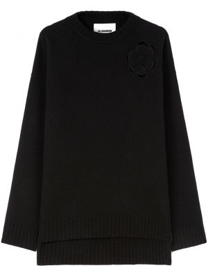 Kvetinový vlnený sveter s okrúhlym výstrihom Jil Sander čierna