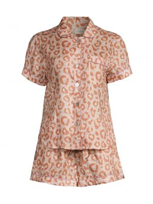 Леопардовая льняная пижама с принтом The Lazy Poet розовая