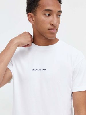 Bavlněné tričko s potiskem Abercrombie & Fitch bílé