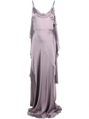 Сатенена вечерна рокля без ръкави с драперии Alberta Ferretti виолетово