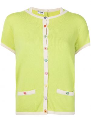 Плетен жилетка с копчета Chanel Pre-owned зелено