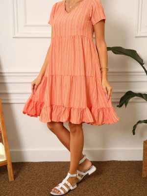 Sukienka mini z dekoltem w serek z falbankami z krótkim rękawem Armonika pomarańczowa