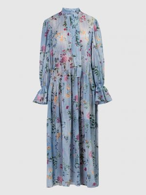 Длинное платье в цветочек с принтом с рюшами Ermanno Scervino голубое