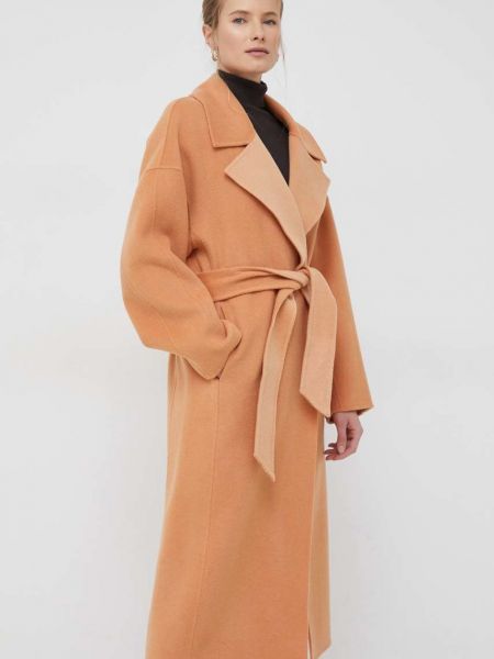 Oversized vlněný kabát Calvin Klein oranžový