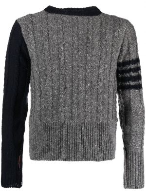 Pruhovaný svetr s kulatým výstřihem Thom Browne šedý