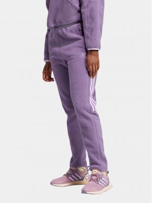 Fleecové priliehavé teplákové nohavice Adidas fialová