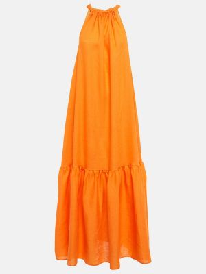 Lněné dlouhé šaty Asceno oranžové