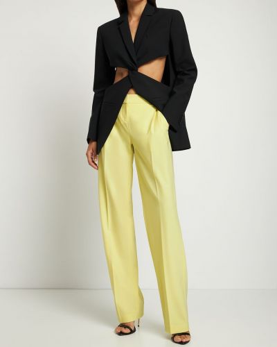 Vlněné kalhoty s nízkým pasem relaxed fit Coperni žluté