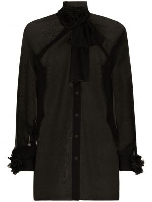Caurspīdīgs krekls ar ziediem Dolce & Gabbana melns