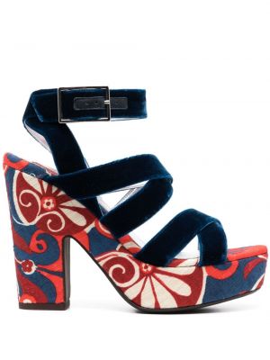 Květinové sandály s potiskem La Doublej modré