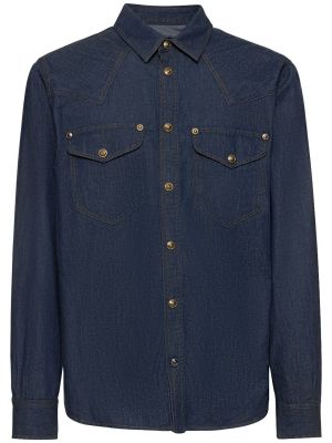 Памучна дънкова риза с копчета Versace Jeans Couture златисто