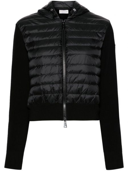 Prošivena pernata jakna s kapuljačom Moncler crna