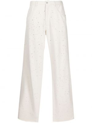 Pantaloni zdrențuiți din bumbac cu croială lejeră Mm6 Maison Margiela alb