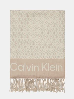 Bufanda con flecos con estampado Calvin Klein marrón